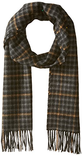 Hickey Freeman Patterned 100% Italian Cashmere Scarf for Men  Ultra-Soft Mens Winter Scarves, 66-Inches x 12-Inches, Black and Gold Windowpane
