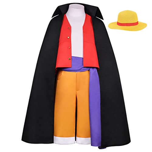 GWOKDAN Anime Monkey Luffy Cosplay Costume Cloak Luffy Cosplay Kimono Uniform Halloween Outfits Full Set With Hat(XXL,Red2)