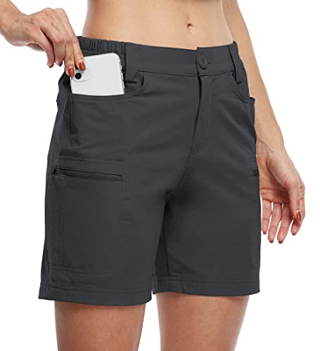 Willit Women's Hiking Cargo Shorts Stretch Golf Active Shorts Summer Shorts with Pockets Water Resistant Deep Gray L
