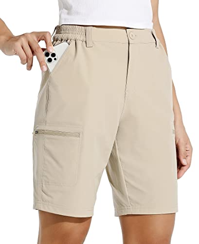 Willit Women's 10" Hiking Cargo Shorts Stretch Golf Active Long Shorts Quick Dry Outdoor Summer Shorts Khaki M