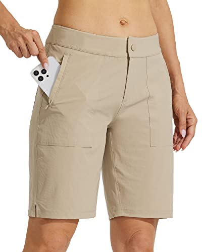 Willit Women's Golf Hiking Shorts 9" Quick Dry Athletic Long Summer Shorts with Pockets Water Resistant Khaki 12