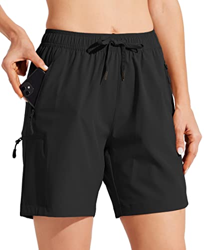 Willit Women's Shorts Hiking Cargo Shorts Quick Dry Golf Active Athletic Shorts 7" Lightweight Summer Shorts with Pockets Black L