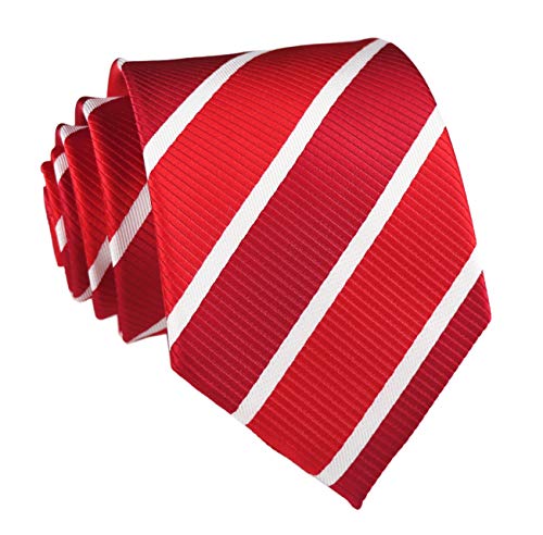 Elfeves Men's Repp Red White Norrow Fine Striped Silk Ties Daily Dress Meeting Neckties