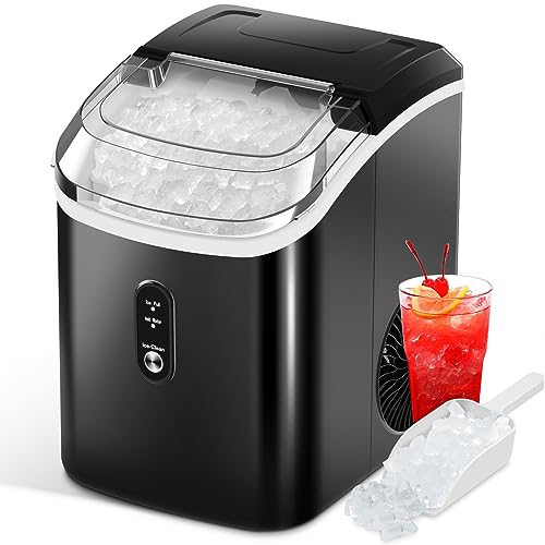 Nugget Ice Makers Countertop with Soft Chewable Pellet Ice, Pebble Ice Maker Machine with Self-Cleaning, 35Lbs/24Hrs, One-Click Operation, Ice Basket/Ice Scoop for Home/Office/Bar/Party, Black