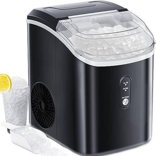 LHRIVER Nugget Ice Maker Coutertop,Pebble Ice Maker Machine with One-Click Operation,Compact Crushed Ice Maker,Self-Cleaning,33Lbs/Day for Home Kitchen,Party and RV Use,Black