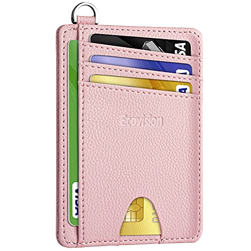 Slim Minimalist Front Pocket Wallet, Ecovision RFID Blocking Credit Card Holder Wallet with Detachable D-Shackle for Men Women