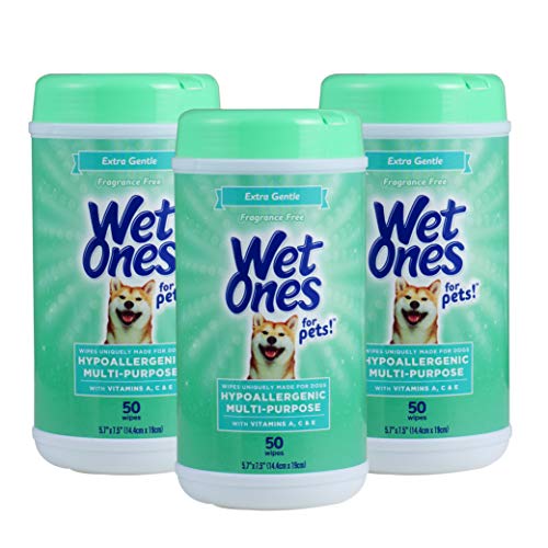 Wet Ones for Pets Multi-Purpose Dog Wipes with Vitamins A, C & E | Fragrance-Free Dog Wipes for All Dogs Wipes Multipurpose | 50 Count Canister - 3 Pack