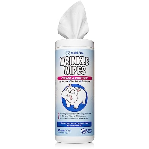 Squishface Wrinkle Wipes  5x7 Large Dog Wipes - Deodorizing, Tear Stain Remover  Great for English Bulldog, Pugs, Frenchie, Bulldogs, French Bulldogs & Any Breed! 5x7