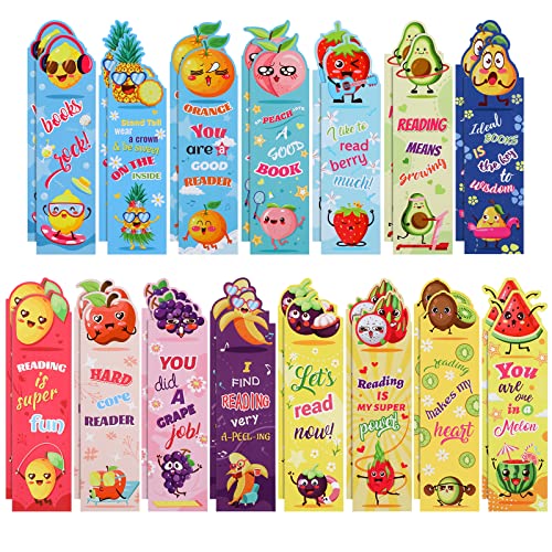 MWOOT 30 Pieces Fruit Paper Bookmarks,Inspirational Book Makers for Students Reading Lovers,Cute Book Page Marks for Kids Teens, Creative Page Clips for Game Prizes School Gifts(15 Styles,15x4cm)