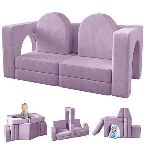 wanan Kids Couch 10PCS, Toddler Couch with Modular Kids Couch for Playroom Bedroom, 10 in 1 Multifunctional Toddler Couch for Playing, Creativing, Sleeping, Indoor Sofa (Blueberry)