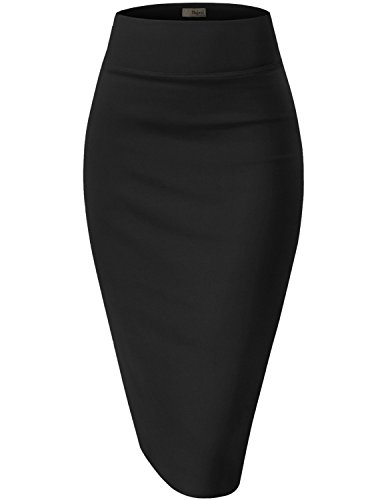 Hybrid & Company Womens Nylon Ponte Stretch Office Pencil Skirt Made Below Knee KSK45002 1073T Black S