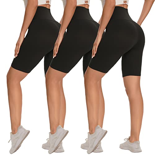 3 Pack Biker Shorts for Women  8" High Waisted Tummy Control Workout Yoga Running Athletic Shorts