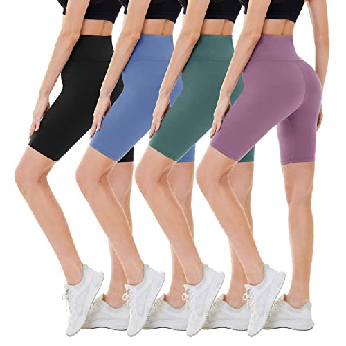CAMPSNAIL 4 Pack Biker Shorts for Women  8" High Waist Tummy Control Workout Yoga Running Compression Exercise Shorts