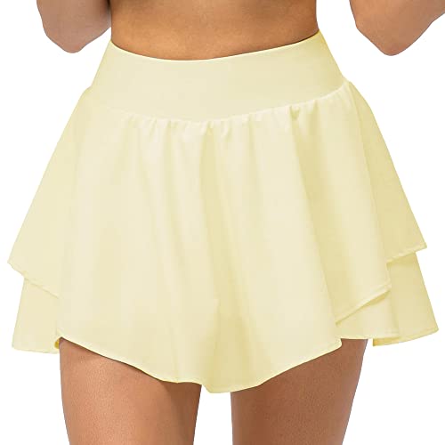 Yuerlian Tennis Skirts for Women with Pockets Athletic Golf Skorts Skirts Running Workout Skorts Skirt Light Yellow