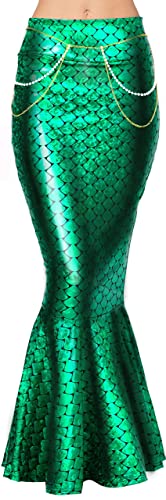 Spooktacular Creations Adult Metallic Hologram Shiny Mermaid Skirt Costume Role Play (Large, Hologram Scale Kelly)