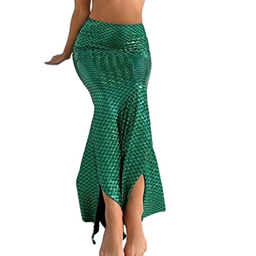 GRAEEN Mermaid Skirts Metallic Mermaid Costumes Skirt Sexy High Waisted Fish Tail Skirt Halloween Party Long Maxi Skirt (as1, Alpha, m, Regular, Regular, A1-Green, Medium)