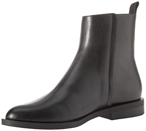 Amazon Essentials Women's Exterior Zip Flat Ankle Boot, Black Faux Leather, 8.5