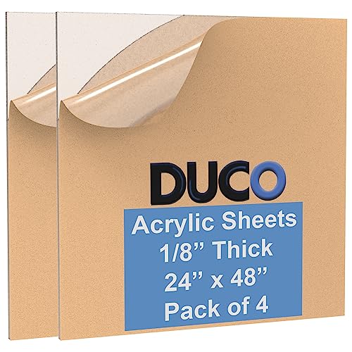 Duco Clear Cast Acrylic Sheets 1/8" Thick - Cut to Size Plexiglass 24" x 48" Sheets - Clear Plastic Sheets for Crafts Plexiglass Window Replacement and Acrylic Panel Display Projects (4 PCS)
