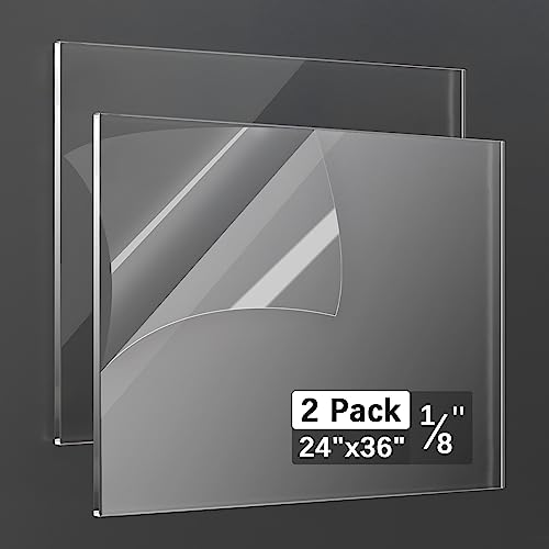 Tatub 2 Pack 1/8" Thick 24"x36" Clear Plexiglass Sheet, 3mm Large Acrylic Sheets for DIY Craft Projects, Cut to Size Acrylic Glass Sheets Signs, Plexi Glass Panel Acrylic Board for Laser Cutting