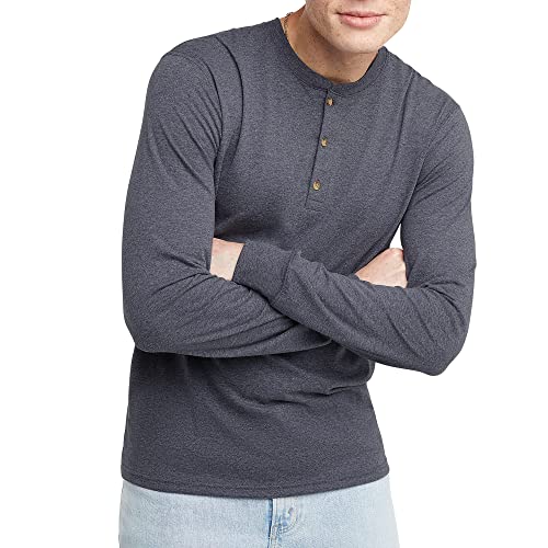 Hanes Originals Men's Tri-Blend Long Sleeve Henley, Athletic Navy PE Heather, Medium