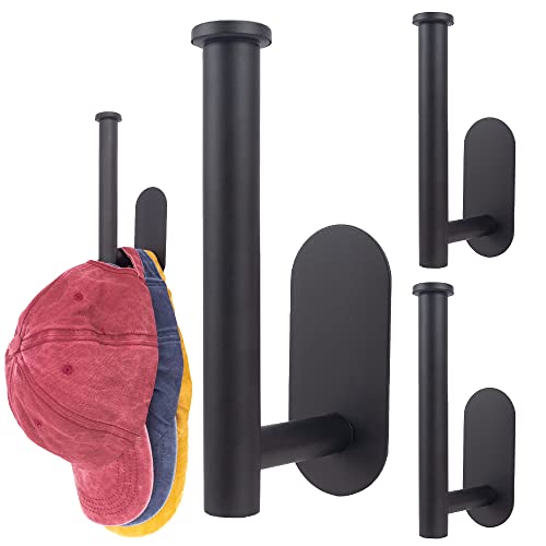 SOEWIOU 3 Pcs Hat Rack for Baseball Caps, Multi-Function Hat Storage Organizer Hanger, Self Adhesive 304 Stainless Steel Hat Holder Paper Towel Holder for Closet Door Bedroom Bathroom Laundry (Black)