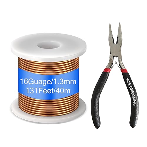 99.9% Soft Pure Copper Wire with 3 in 1 Plier, for Electroculture Gardening Jewelry Making Supplies and Crafting,1 Pound Spool (16 Gauge,1.3 mm Diameter,131 Feet / 40m)