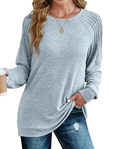 Saloogoe Womens Tops Long Sleeve Lightweight Sweatshirts Fall Shirts 2023 Light Blue XL