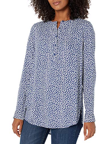 Amazon Essentials Women's Long-Sleeve Woven Blouse, Navy/White, X-Large