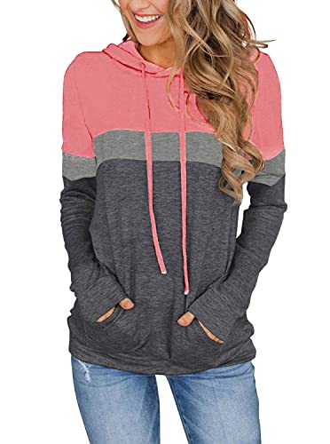 Womens Tops Long Sleeve Shirts Fall Sweatshirts Lightweight Sweaters Sports Hoodies Fashion Clothes Ladies Casual Tunics Loose Fitting Tees Blouses Camisas de Mujer Pink Gray Medium