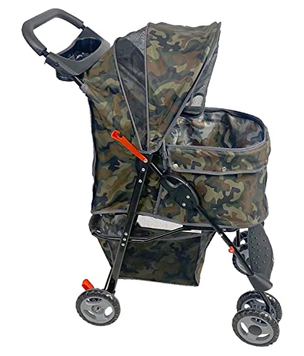 AmorosO 4 Wheels Pet Convenient Stroller | Portable Jogger Stroller for Small Medium Dogs Cats | Travel Folding Puppy Carrier Waterproof with Storage Basket