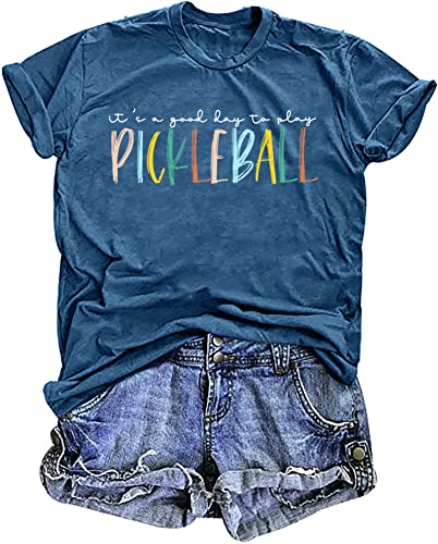 Pickleball Shirts Women Pickleball Graphic T-Shirt Pickleball Player Gift Tee Short Sleeve Tops Blue