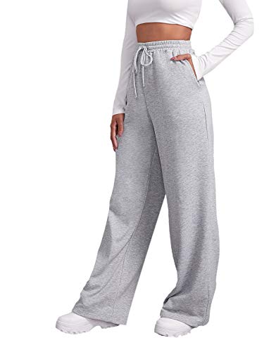 Floerns Women's Causal Drawstring High Waist Baggy Straight Leg Joggers Sweatpants with Pockets A Grey