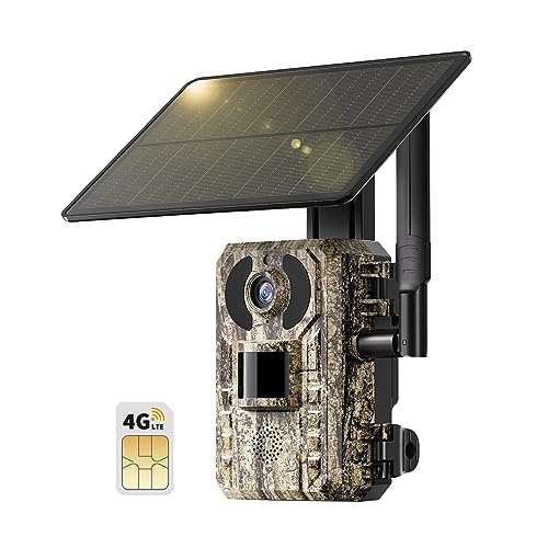 SEHMUA 4G LTE 3rd Gen Cellular Trail Cameras with Live-Streaming, Solar Wildlife Game Camera Included SIM Card, Remote Phone Access & Playback, Motion Activated&0.2s Trigger Time, Night Vision, IP66