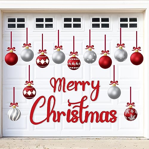 31PCS Christmas Garage Door Decorations Magnets - Merry Xmas Ball Holiday Refrigerator Fridge Kitchen Decor(Red, Silver)