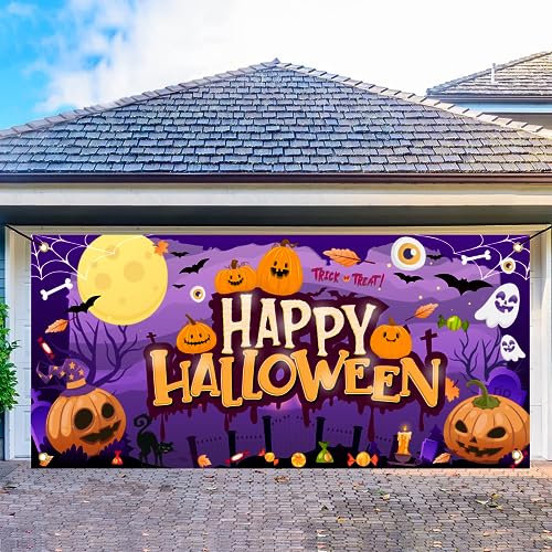 Halloween Garage Door Decorations, Large 13 X 6ft Halloween Garage Door Cover, Purple Garage Door Halloween Cover for Garage Door Halloween Decorations, Garage Halloween Decorations tineit