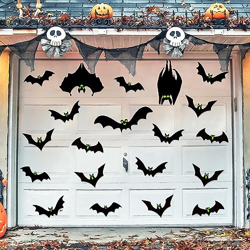 kockuu 24pcs Magnetic Bats Halloween Garage Door Decorations Outdoor - Halloween Garage Door Magnets Bat Decorations with Glowing Eye Stickers for Fridge Refrigerator Garage Door Car Decor