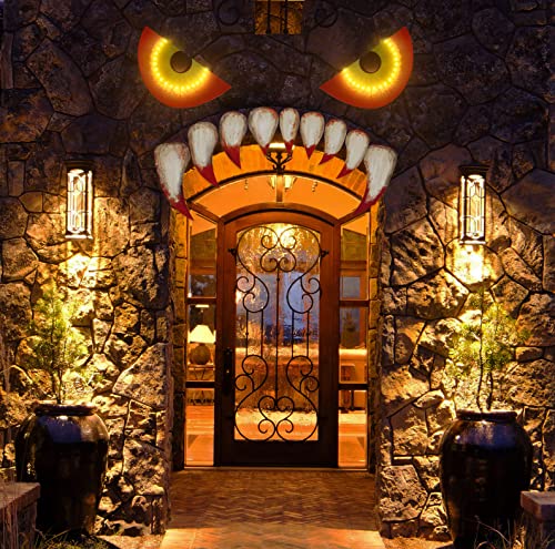 Large Size Halloween Garage Door Decorations 25.59inches - Monster Face House Archway Outdoor Decor with LED Eyes Teeth (Assembly Needed)