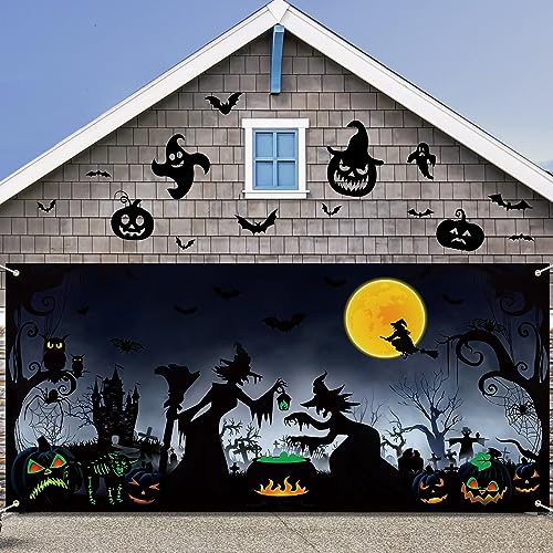 Preboun Halloween Garage Door Decorations Witch Halloween Door Cover Hanging Halloween Garage Door Banner Cauldron Backdrop Mural for Home Outdoor Indoor Spooky Party Wall Window Yard