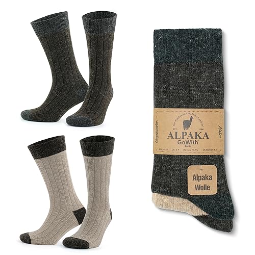 GoWith 2 Pairs Alpaca Wool Socks for Men and Women, Thermal Warm Crew Merino Socks, Unisex Heated Winter Boot Socks, Model: 3096