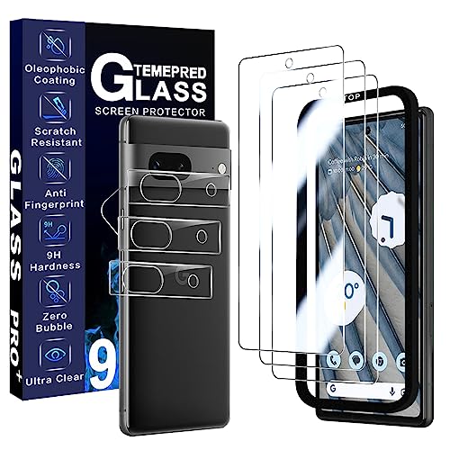 JCJCLY [3+3+1Pack for Google Pixel 7A Screen Protector Tempered Glass, 3 Screen Protectors, 3 Camera Lens Protectors, 1 Easy Mounting Frame, 9H Hardness, High Clarity, Case Friendly