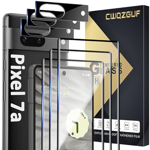 CWQZGUF [3+3 Pack] Pixel 7a Screen Protector + Camera Lens Protector, Fingerprint Unlock Support, HD Tempered Glass, Touch Sensitive, Anti Scratch, Bubble Free for Google Pixel 7a 5G Glass Screen Protector