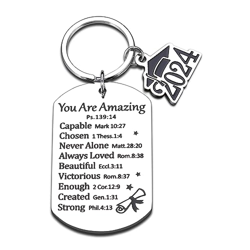 2024 Graduation Gifts for Him Her Class of 2024 Inspirational Religious Christian Keychain Seniors High School College Nurse Son Daughter Back to School Faith Catholic Women Men Bible Verse Christmas