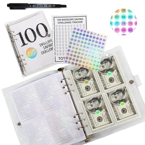 100 Envelopes Money Saving Challenge, 2023 New & Shiny 100 Envelope Challenge Binder, Easy and Funny Way to Save $5,050 Budget Planner, 100-Day Envelope Challenge Kit Money Saving Binder