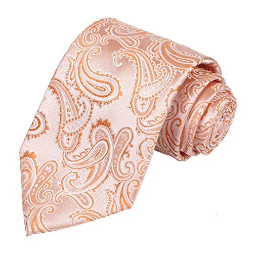 KissTies Peach Tie Set Paisley Necktie + Pocket Square + Gift Box