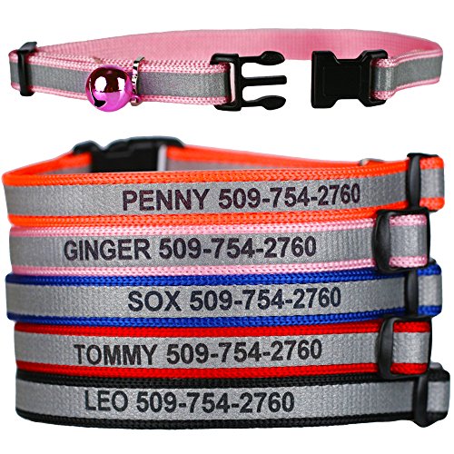 GoTags Personalized Reflective Cat Collar, Engraved Custom Cat Collar with Name and Phone, Breakaway Cat Collar with Safety Release Buckle and Bell, Adjustable for Cats and Kitten, (Red)