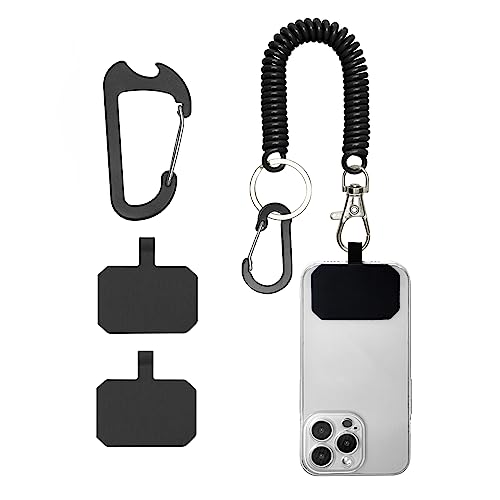 HOTEMIA Phone Tether Lanyard Anti Theft Phone Strap with Carabiner Anti-drop Outdoor Skiing Hiking Cycling fishing Climbing fit iPhone and Most Cell Phone (Black)