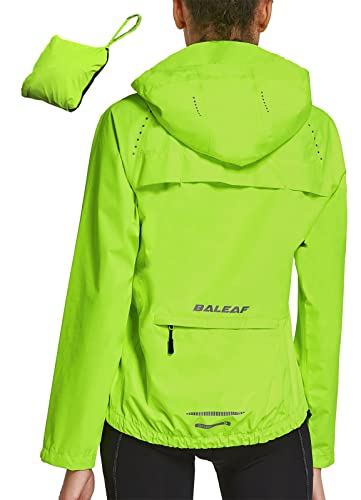 BALEAF Women's Rain Jackets Waterproof Windbreaker Windproof Lightweight Running Cycling Jackets Reflective Packable Hooded Yellow M