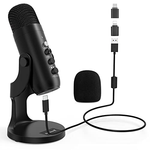 ZealSound USB Microphone,Condenser Computer PC Mic,Plug&Play Gaming Microphones for PS 4&5.Headphone Output&Volume Control,Mic Gain Control,Mute Button Vocal,YouTube Podcast on Mac&Windows(Black)