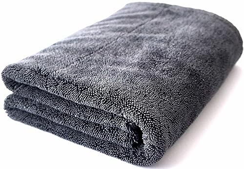 GW WUNDERGOODS The Nimbus Large Microfiber Drying Towel, 1400 GSM, Edgeless Twisted Loop Design, One-Pass Drying for Cars, Trucks, SUVs, and Home, 22in x 33in, Grey
