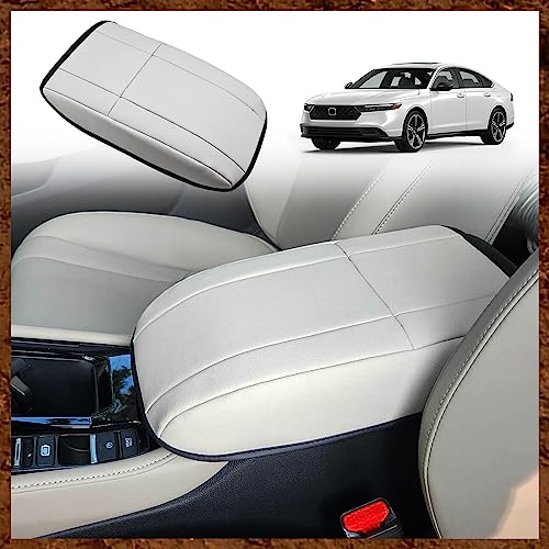 Muslogy for Accord 2023 Center Console Cover Armrest Pad Vegan Leather Extra Soft Armrest Lid Protector Compatible with Honda Accord 2023 LX EX Sport Hybrid EX-L Sport-L Touring (V1 White)